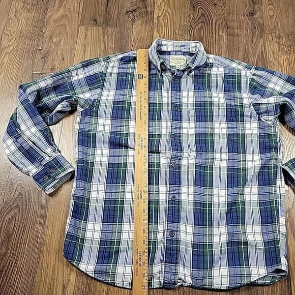 Cabelas Shirt Mens Medium Long Sleeve Button Front Pocket Outdoors Plaid FLAW - Picture 6 of 8